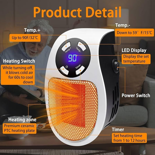 Mini Plug in Heater, Portable Wall Space Heater with Remote